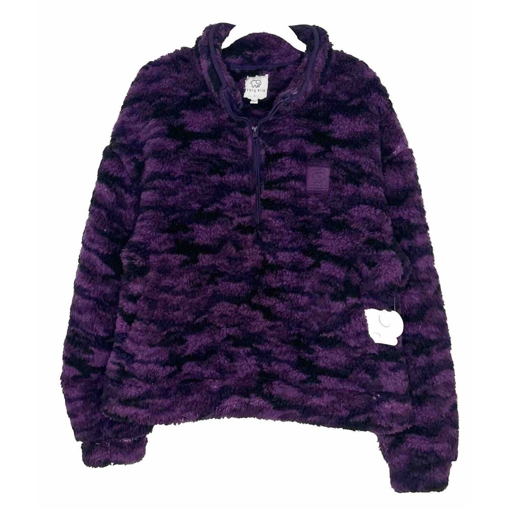 Ivory Ella Purple Camo Sherpa Fuzzy Soft 1/2 Zip Sweatshirt Size Large New
